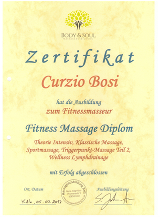 Zertifikat Fitness Massage Diplom