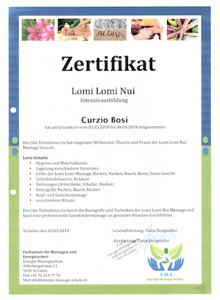 Zertifikat Lomi Praktiker, Tempelmassage, Pohaku Wai Ola