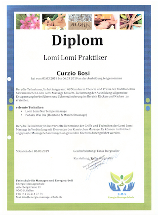 Zertifikat Lomi Lomi Nui Intensiv Ausbildung